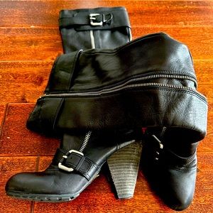 Vince Camuto Black Leather Boots with Silver Accents